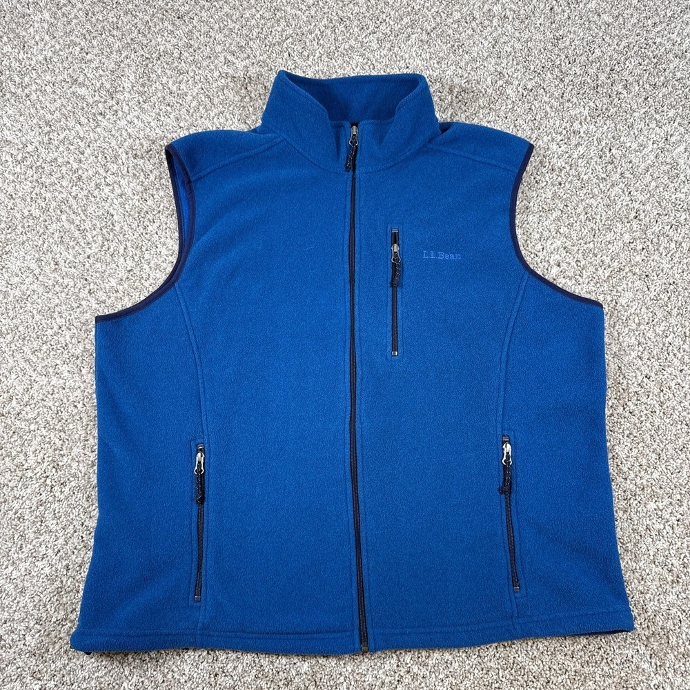 LL Bean Vest Mens 2XL Blue Fleece Full Zip Sleeveless Jacket Outdoor